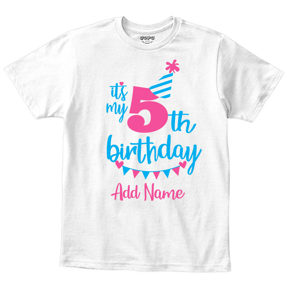 Happy 5th Birthday Custom Name Kids T-Shirt